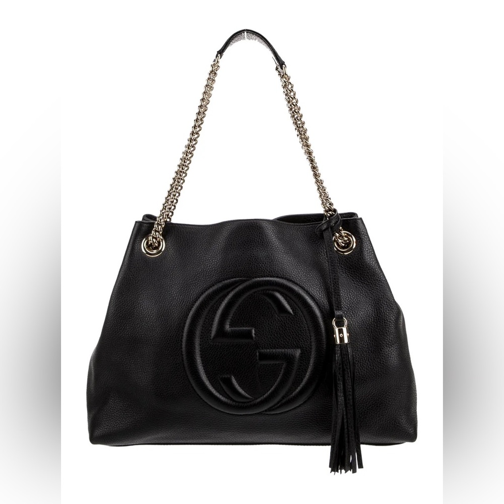 AUTHETIC | Gucci Black Leather Soho Shoulder Bag with Gold Chain